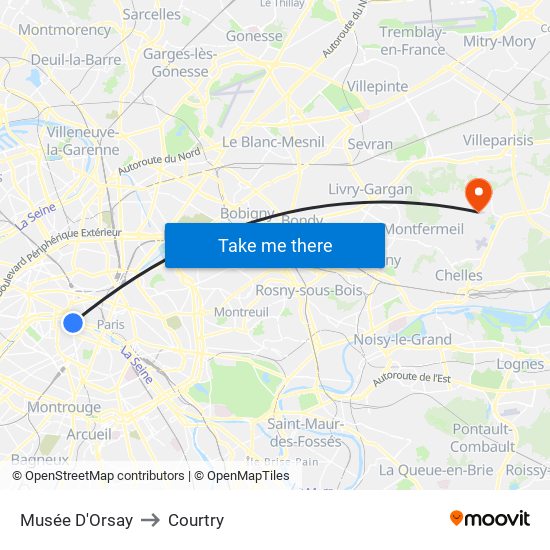 Musée D'Orsay to Courtry map
