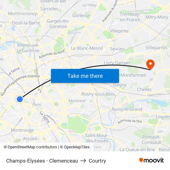 Champs-Élysées - Clemenceau to Courtry map