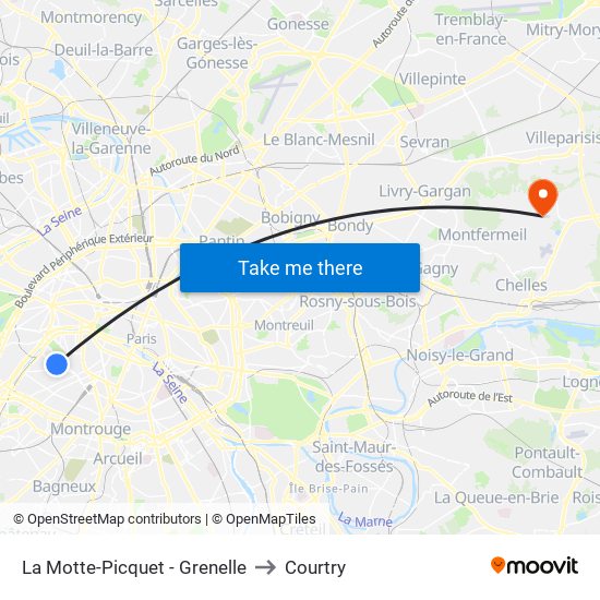 La Motte-Picquet - Grenelle to Courtry map