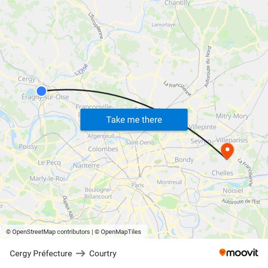 Cergy Préfecture to Courtry map