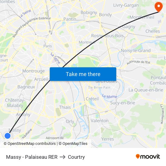 Massy - Palaiseau RER to Courtry map