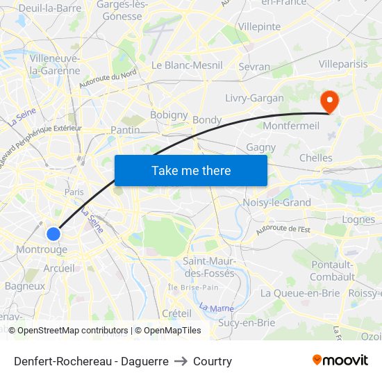 Denfert-Rochereau - Daguerre to Courtry map
