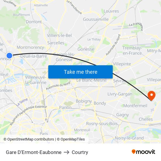 Gare D'Ermont-Eaubonne to Courtry map