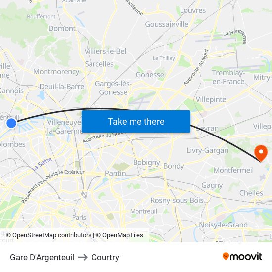Gare D'Argenteuil to Courtry map
