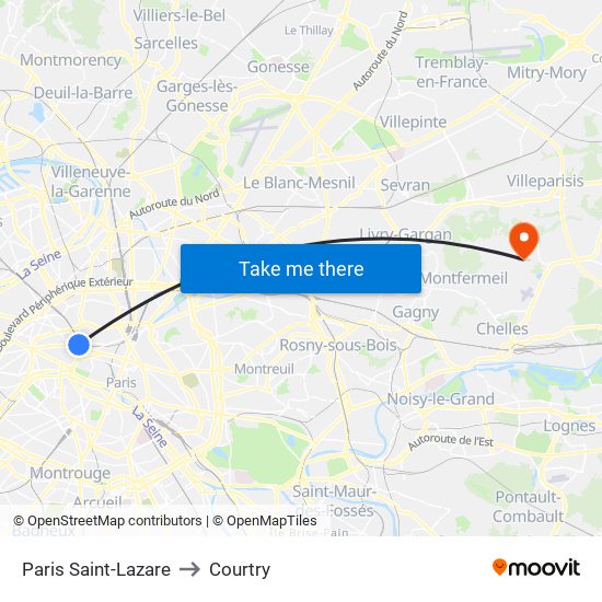 Paris Saint-Lazare to Courtry map