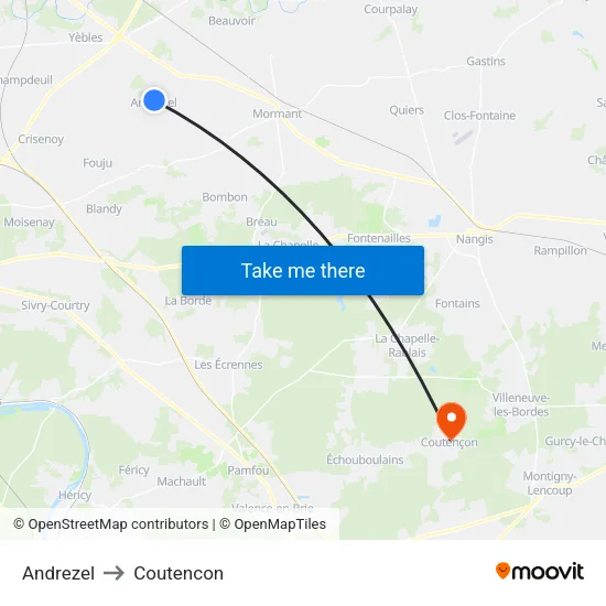 Andrezel to Coutencon map