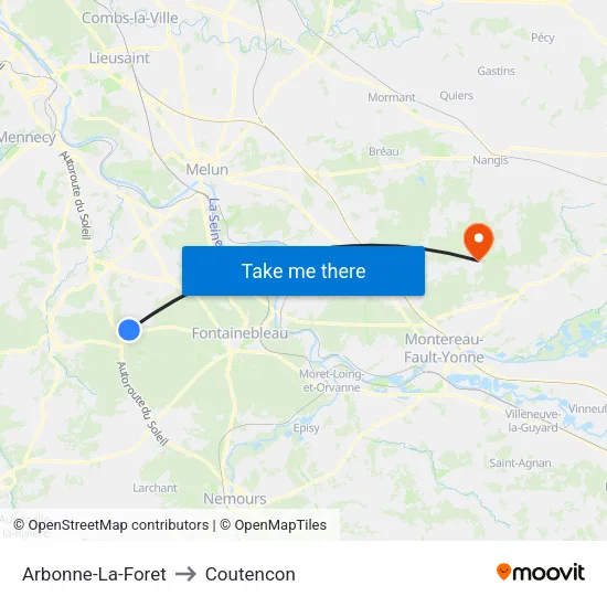 Arbonne-La-Foret to Coutencon map