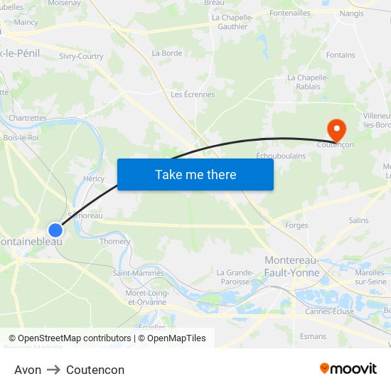 Avon to Coutencon map