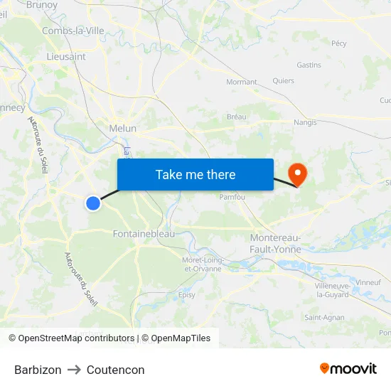 Barbizon to Coutencon map