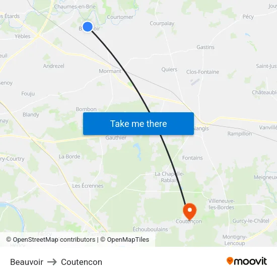 Beauvoir to Coutencon map