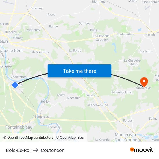 Bois-Le-Roi to Coutencon map