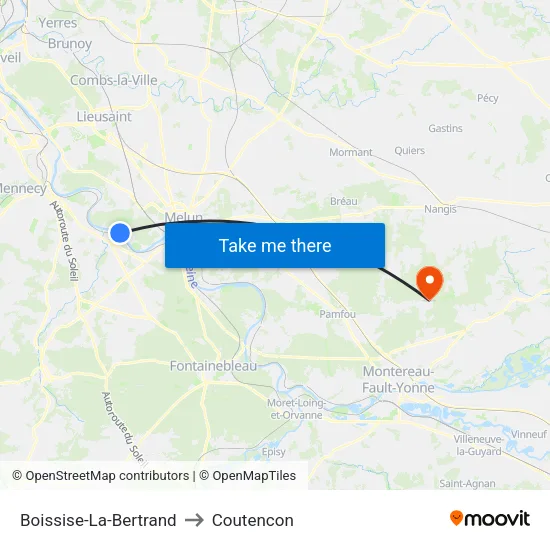 Boissise-La-Bertrand to Coutencon map