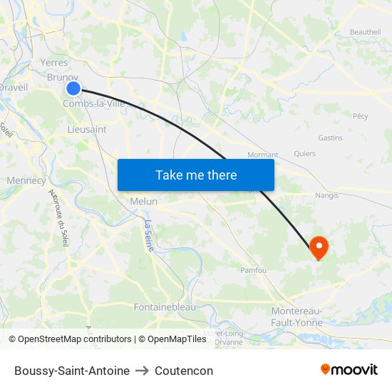 Boussy-Saint-Antoine to Coutencon map