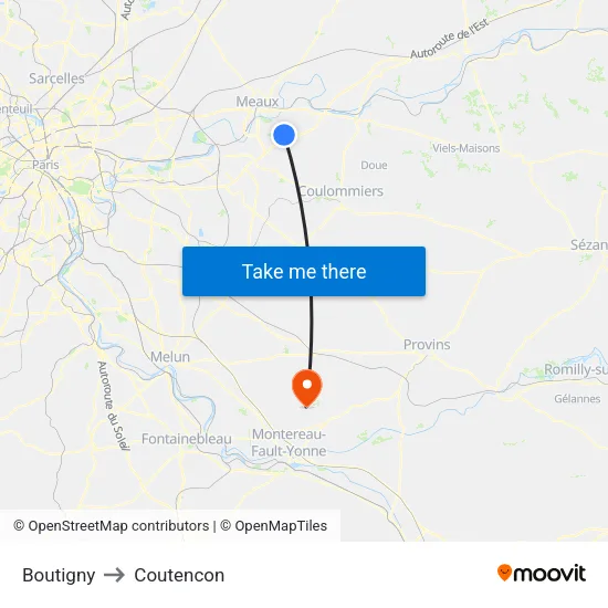 Boutigny to Coutencon map