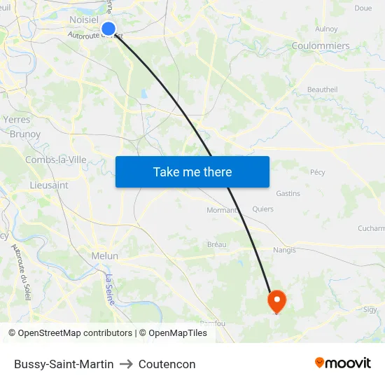 Bussy-Saint-Martin to Coutencon map