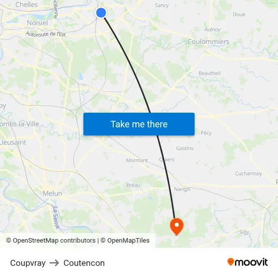 Coupvray to Coutencon map