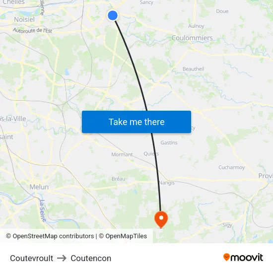 Coutevroult to Coutencon map