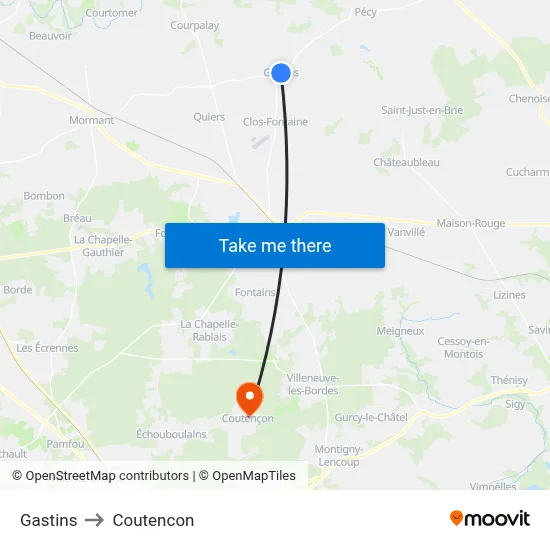 Gastins to Coutencon map