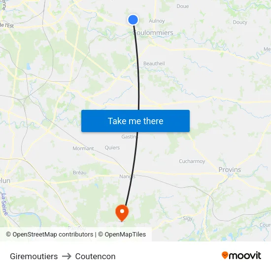 Giremoutiers to Coutencon map