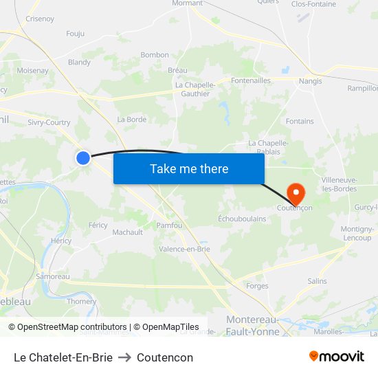 Le Chatelet-En-Brie to Coutencon map