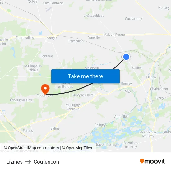 Lizines to Coutencon map