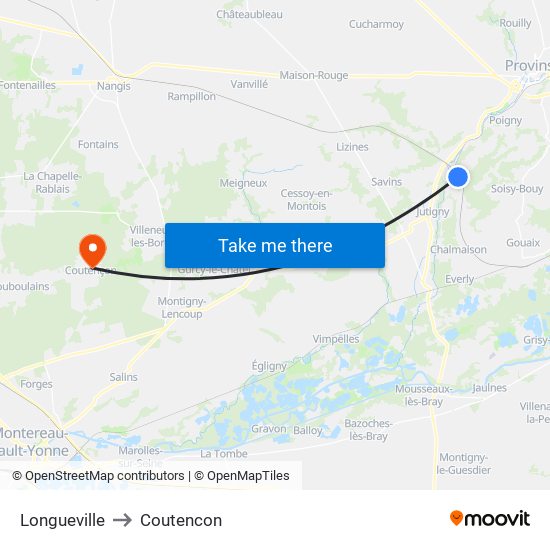 Longueville to Coutencon map