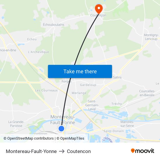 Montereau-Fault-Yonne to Coutencon map