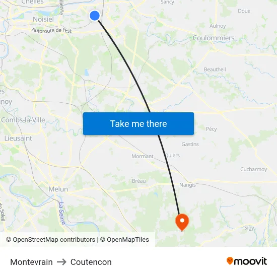 Montevrain to Coutencon map