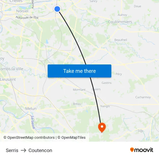 Serris to Coutencon map