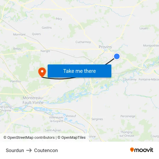 Sourdun to Coutencon map
