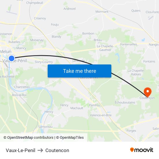 Vaux-Le-Penil to Coutencon map