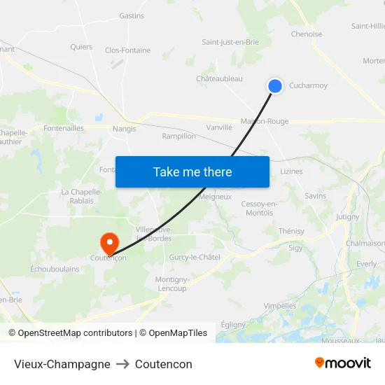 Vieux-Champagne to Coutencon map