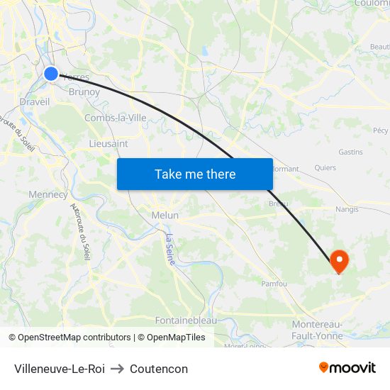 Villeneuve-Le-Roi to Coutencon map