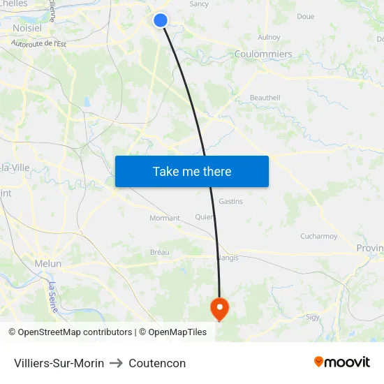 Villiers-Sur-Morin to Coutencon map