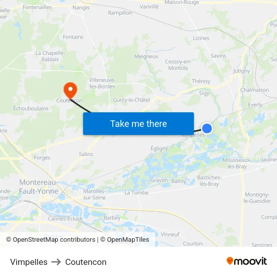 Vimpelles to Coutencon map