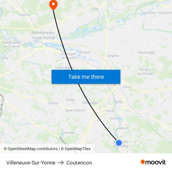 Villeneuve-Sur-Yonne to Coutencon map