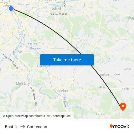Bastille to Coutencon map