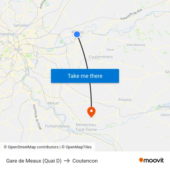 Gare de Meaux (Quai D) to Coutencon map