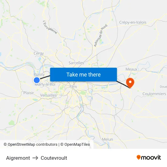 Aigremont to Coutevroult map