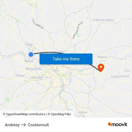 Andresy to Coutevroult map
