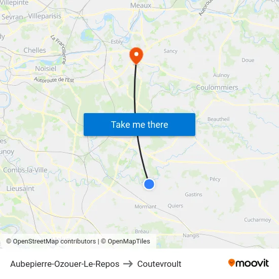 Aubepierre-Ozouer-Le-Repos to Coutevroult map