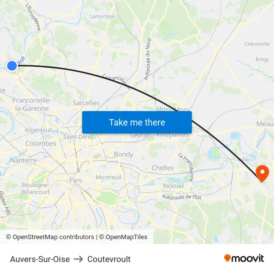 Auvers-Sur-Oise to Coutevroult map