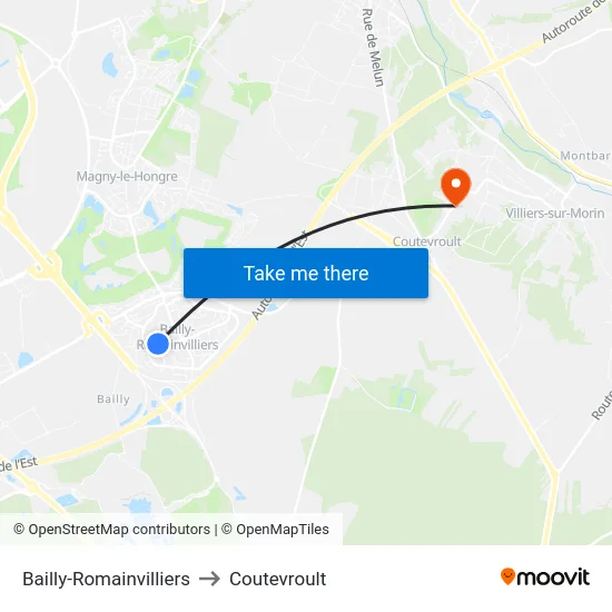 Bailly-Romainvilliers to Coutevroult map