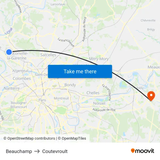 Beauchamp to Coutevroult map
