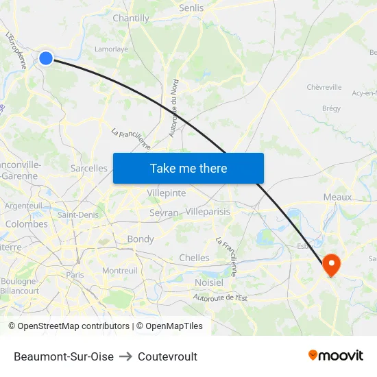 Beaumont-Sur-Oise to Coutevroult map