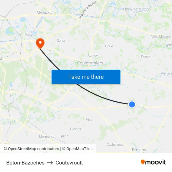 Beton-Bazoches to Coutevroult map
