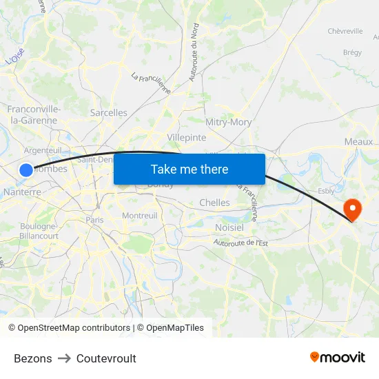 Bezons to Coutevroult map