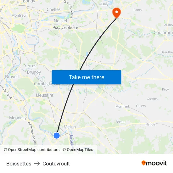 Boissettes to Coutevroult map