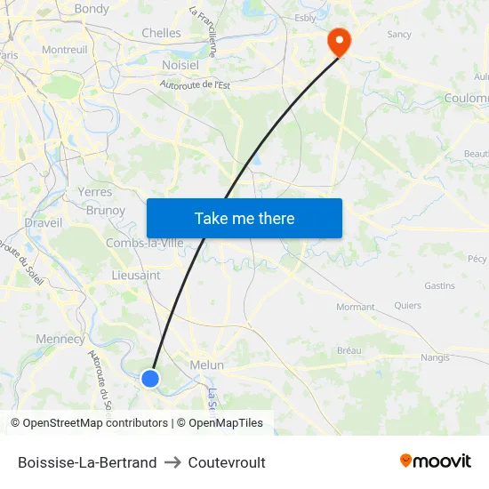 Boissise-La-Bertrand to Coutevroult map