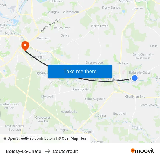 Boissy-Le-Chatel to Coutevroult map